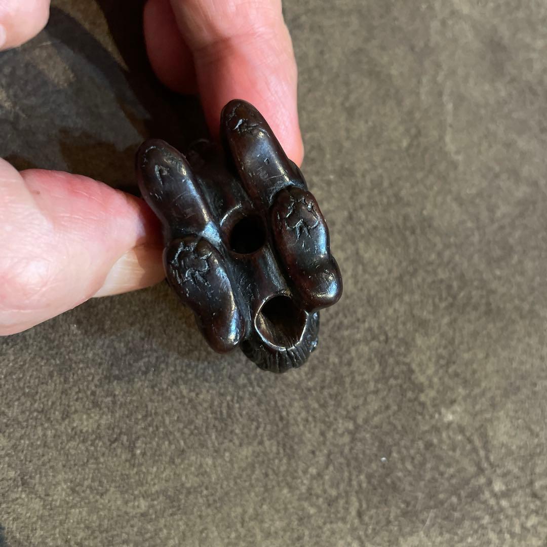 根付 獅子 木製 無銘