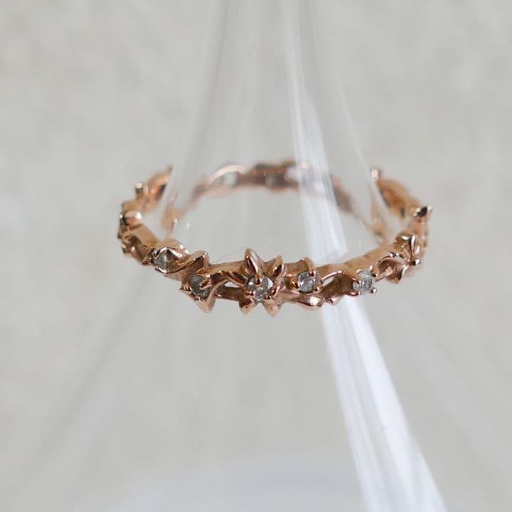 美品★アガットK10 0.05ct フラワー透かしリング★13号★エテ★アーカー