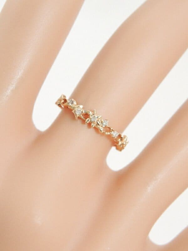 美品★アガットK10 0.05ct フラワー透かしリング★13号★エテ★アーカー