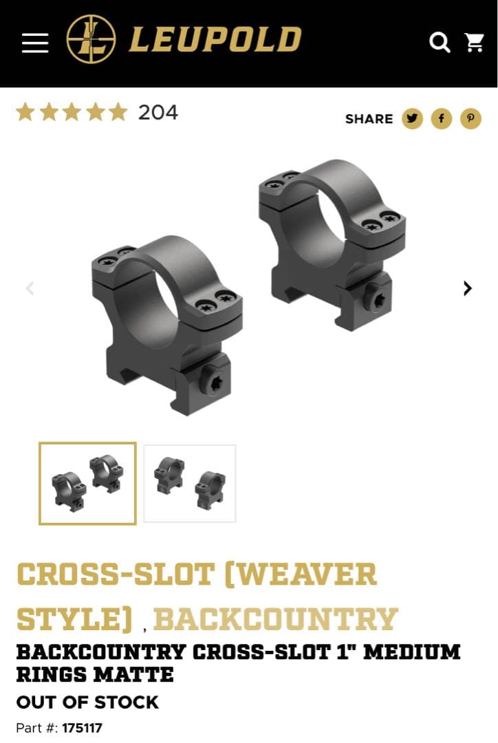 リューポルド スコープリング 1インチ クロススロット(ウィーバースタイル)