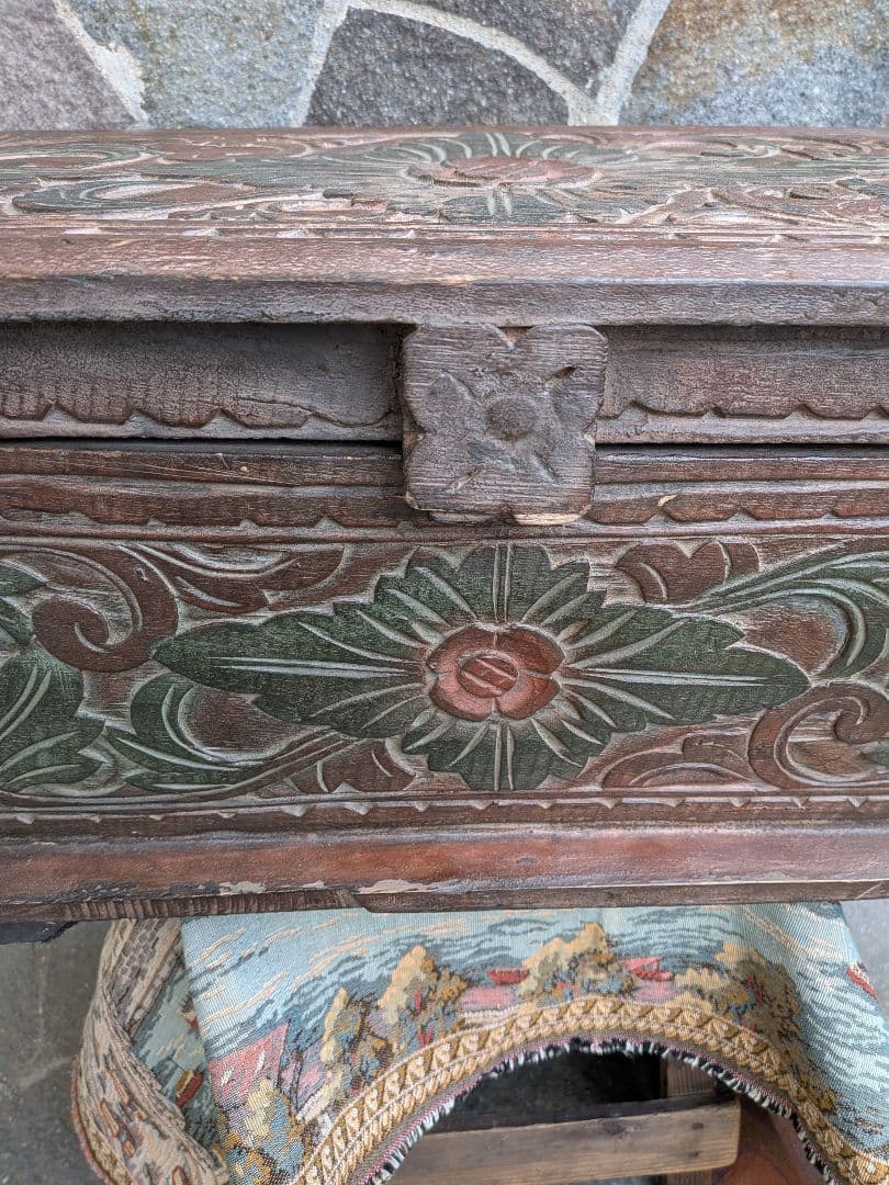 アンティーク 木彫り木製ボックス