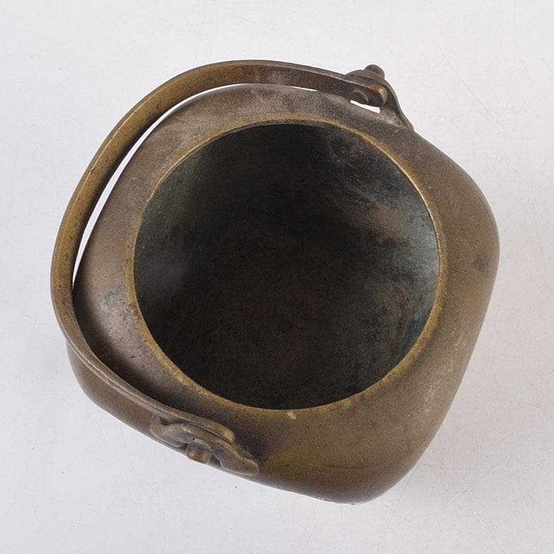 中国　古銅　饕餮文　持ち手付　墨壷　透かし蓋香炉　V　R8871