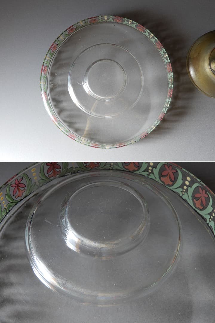 脚付きガラス皿　真鍮台座　ガラス柱