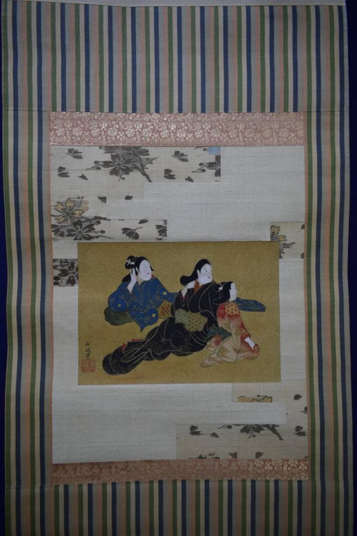 真作/寺田秋/美人画/人物図/金泥/布袋屋掛軸HH-902