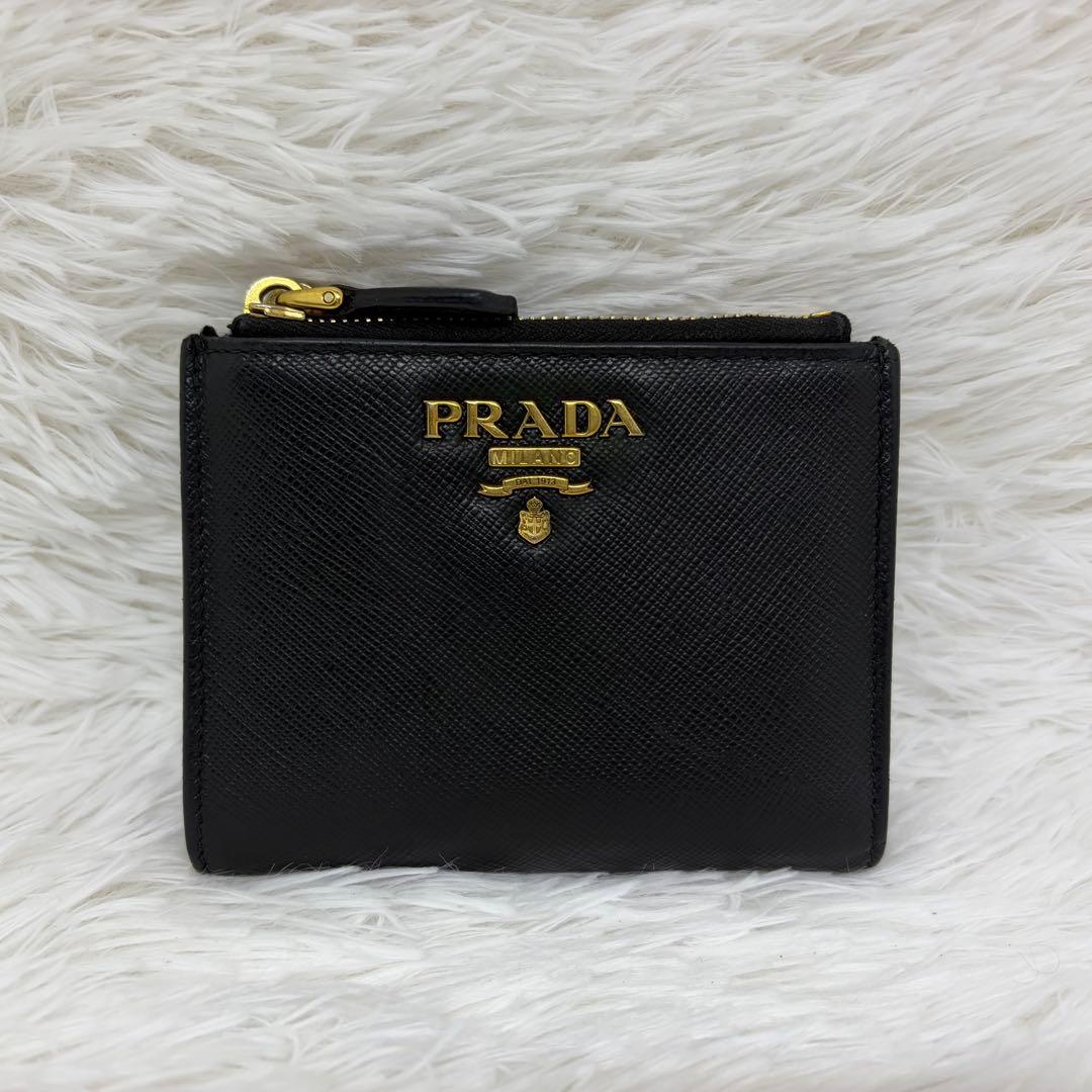 極美品✨️プラダ 二つ折り財布 レザー サフィアーノ フラグメントケース 黒