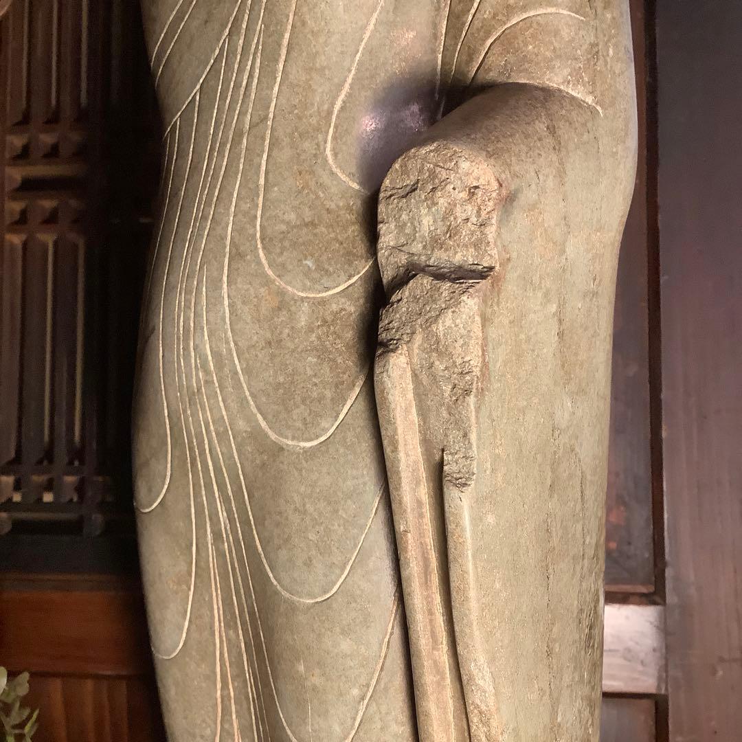 北魏・石仏「阿弥陀如来立像」南北朝時代・北斎・中国古代緑玉・隋極上青石細工彫刻