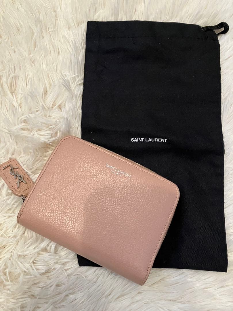 美品 SAINT LAURENT 二つ折り財布 ピンクレザー 年末限定セール！