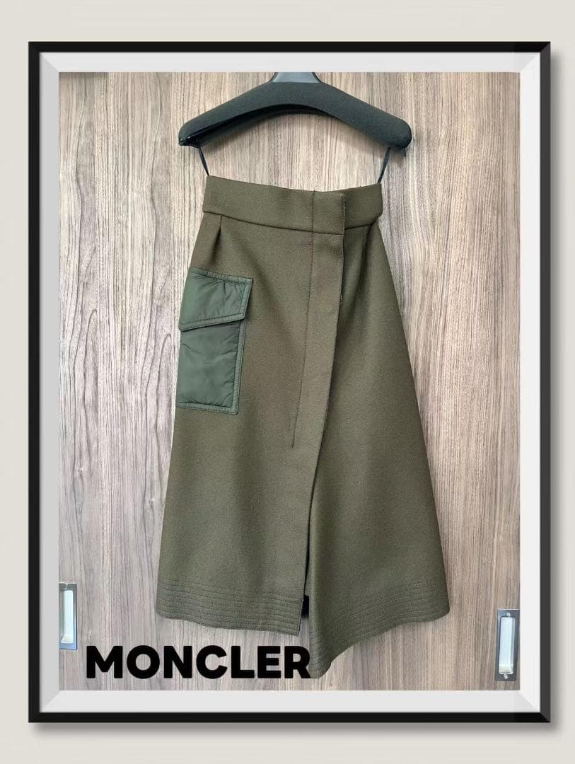極美品 MONCLER オリーブグリーン ひざ丈スカート 40