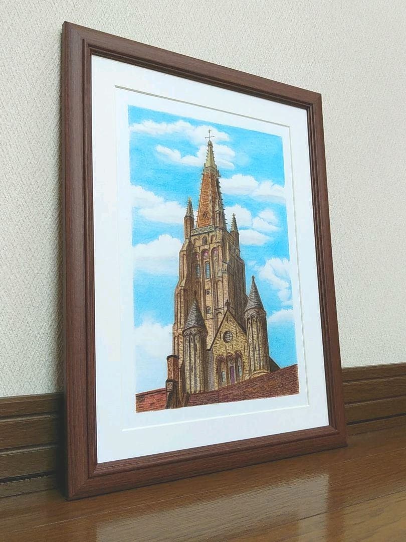 絵画色鉛筆風景画『ベルギー聖母教会』原画