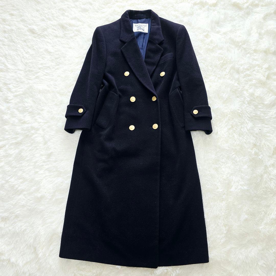 美品✨バーバリーズ 金ボタン カシミヤ ダブル チェスターコート ネイビー L