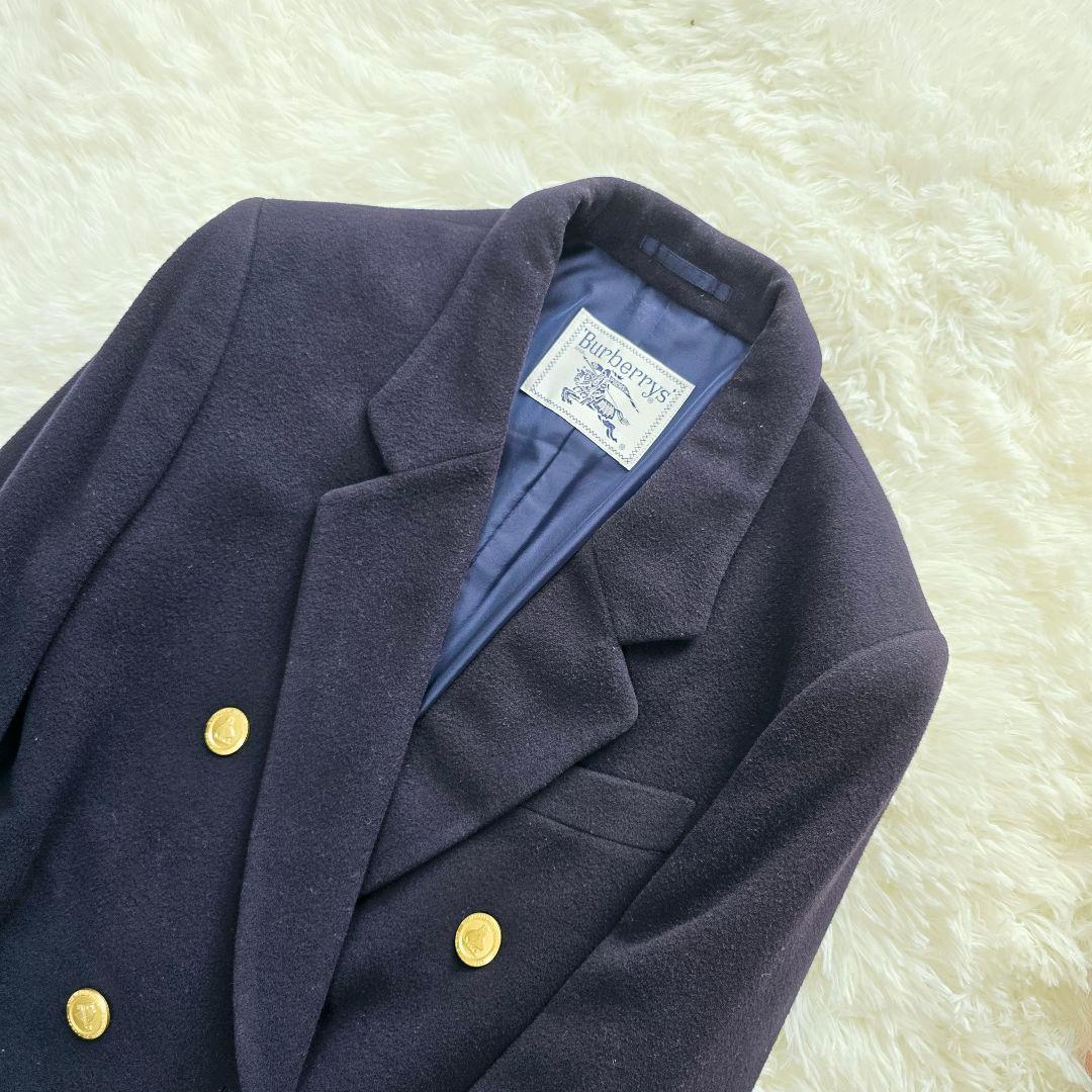 美品✨バーバリーズ 金ボタン カシミヤ ダブル チェスターコート ネイビー L