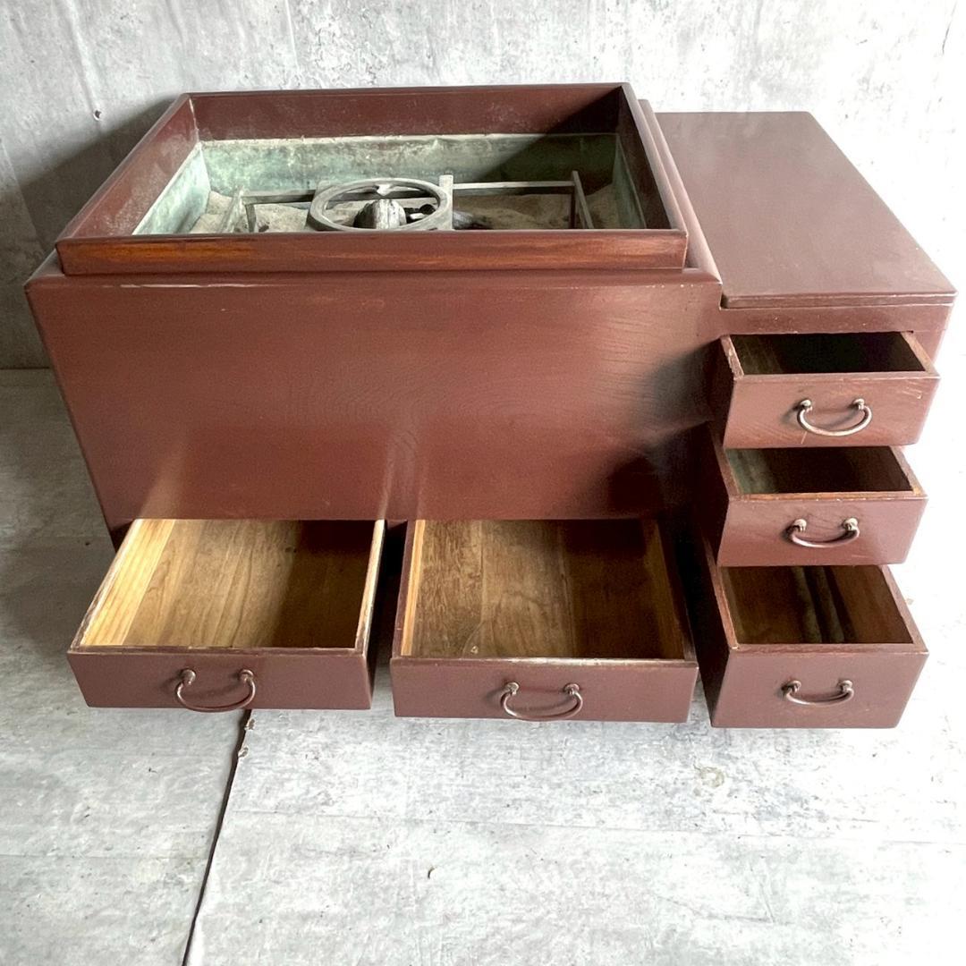 昭和レトロ 長火鉢 5杯 引き出し 古道具 アンティーク 灰など付属おまけ