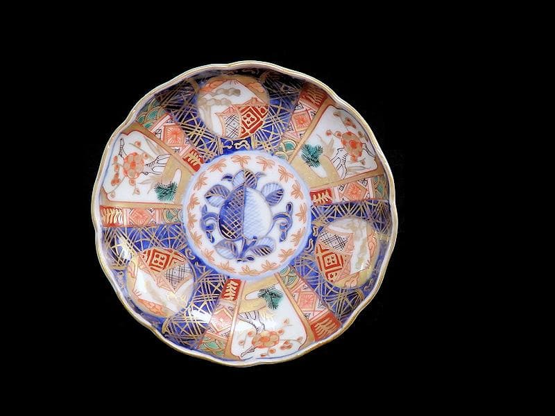 古伊万里　金襴手　富士に梅　笹に柘榴の図　４寸皿　５客　上手　145AS-CBh