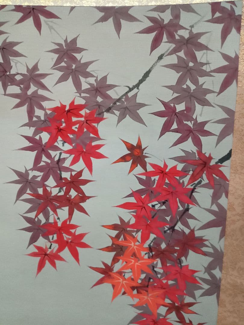 井上　秀城　紅葉　鳥　日本画　掛軸