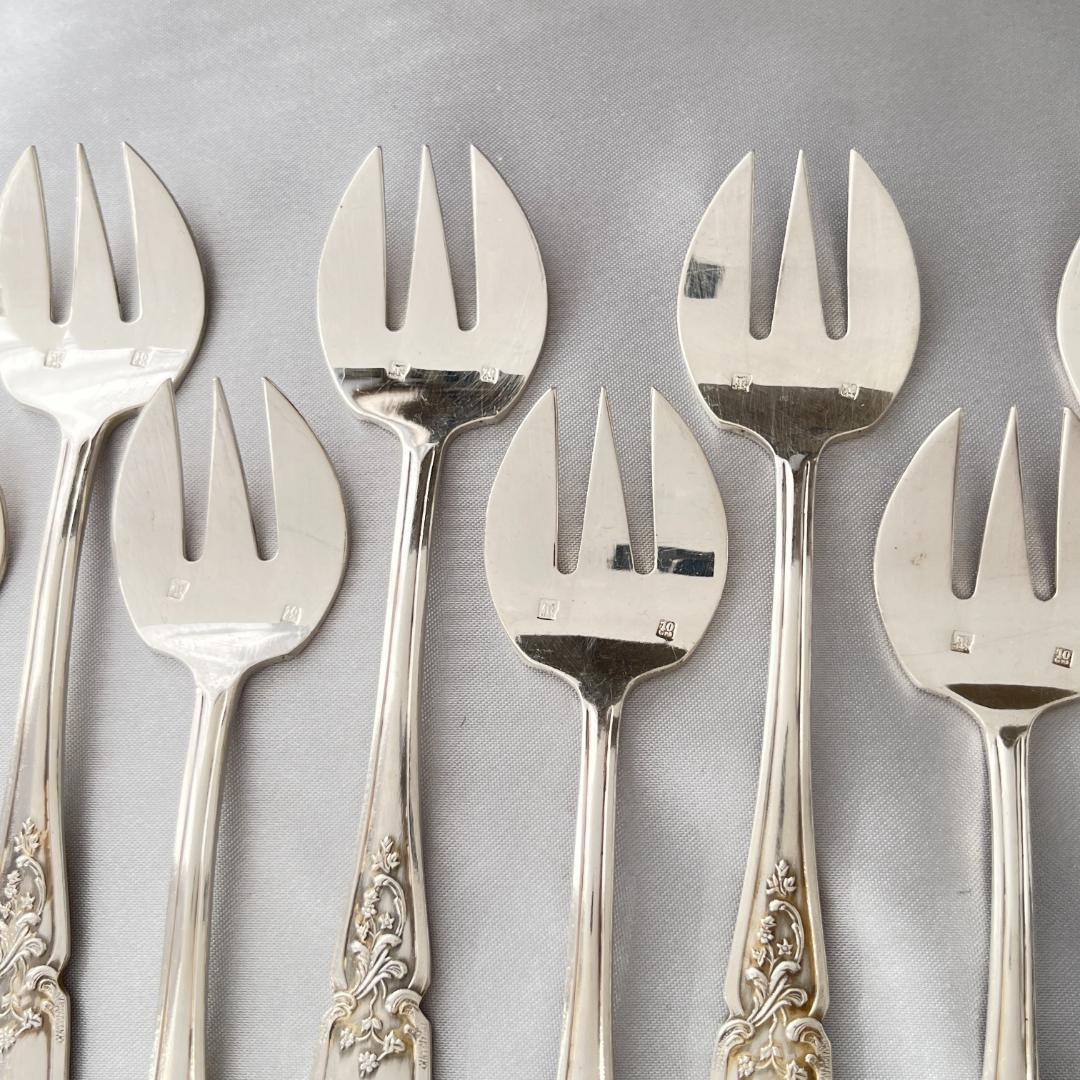 【仏蘭西】アールヌーボー オイスターフォーク 12本 13cm ケース