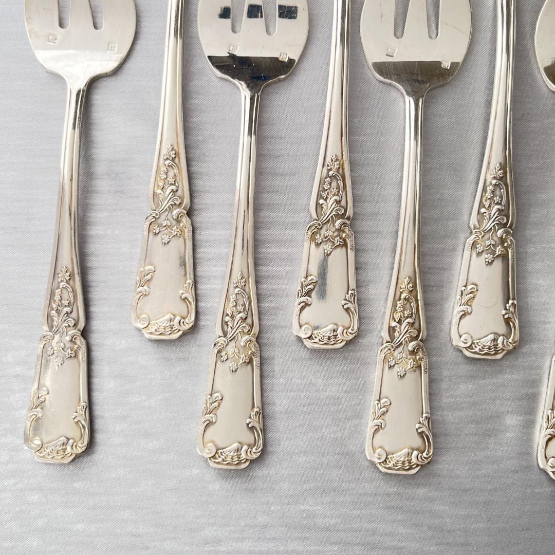 【仏蘭西】アールヌーボー オイスターフォーク 12本 13cm ケース