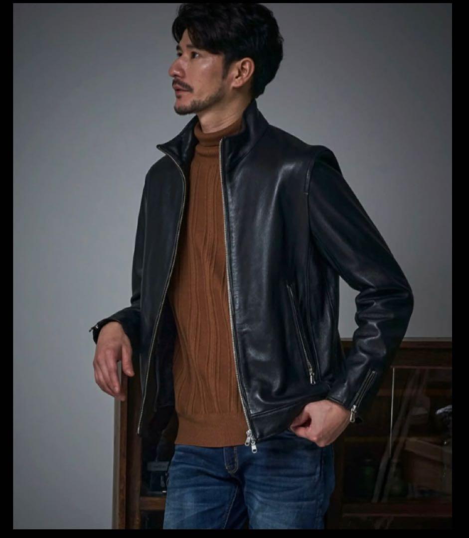 新品　TETE HOMME シープレザーシングルライダースジャケット