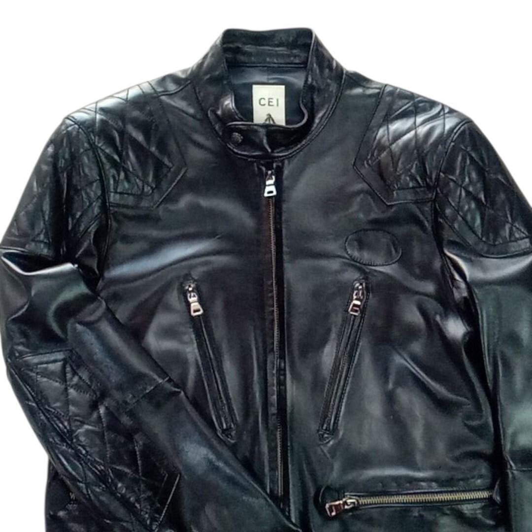 美品 BEAMS CEI パテント ラムレザー ライダース M 黒 ビームス