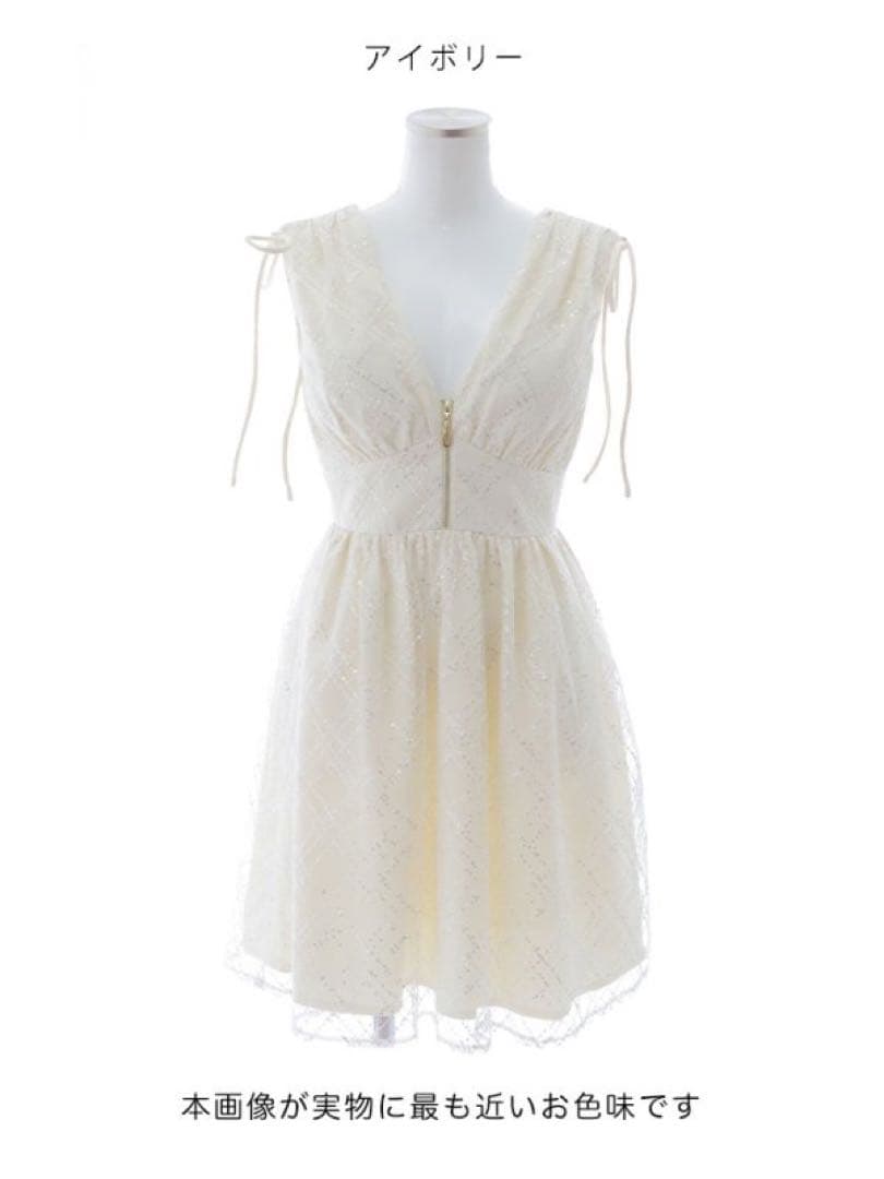 JEWELS レース Vネック ミニ キャバドレス／アイボリー