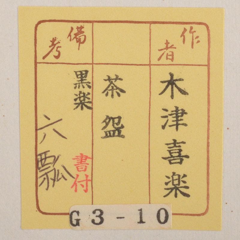 茶道具　木津喜楽造　六瓢文　黒楽茶碗　前大徳　柳生紹尚書付　共箱　V　6561
