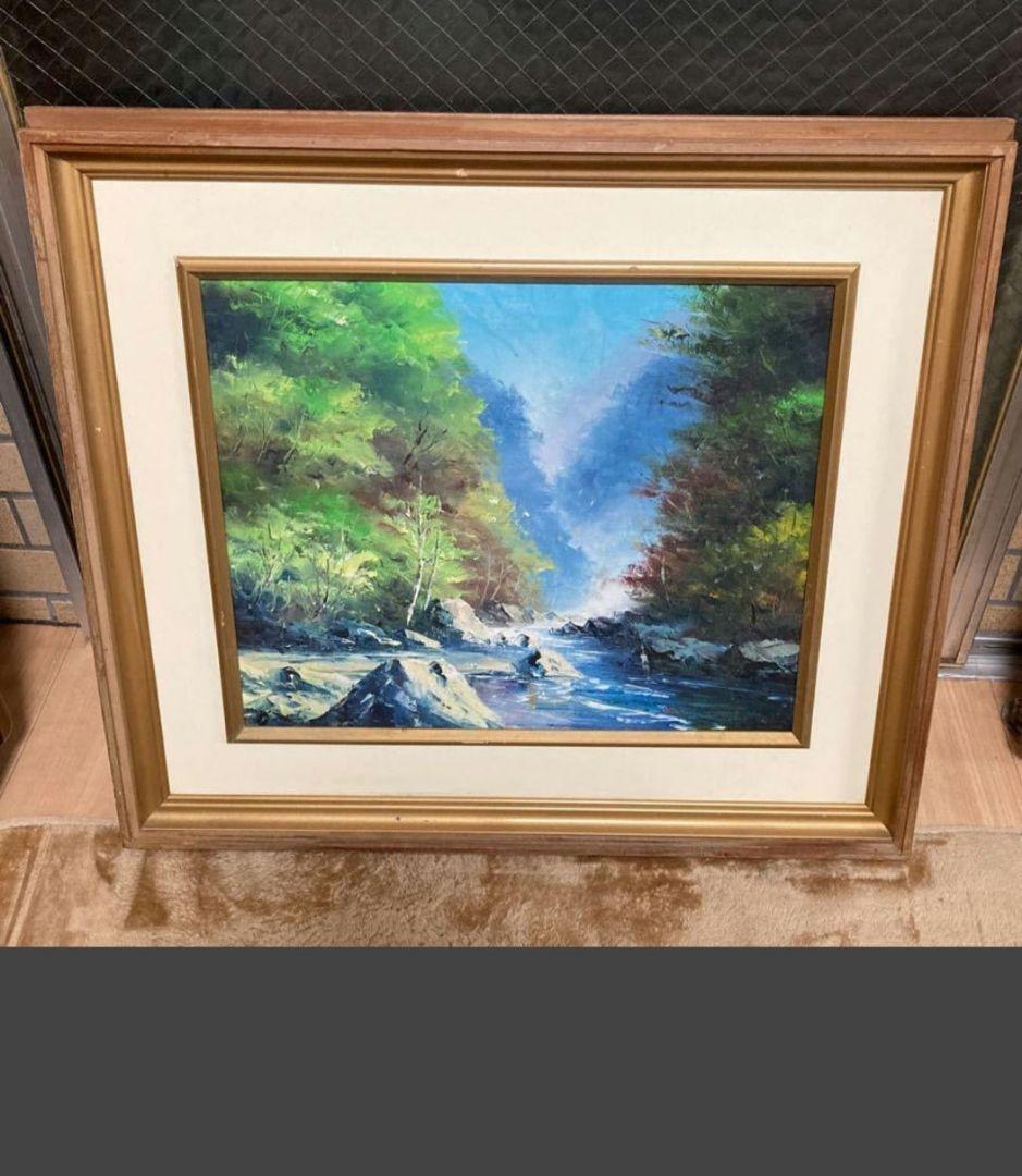 風景画 油彩画 森の中の川を描いた油絵です