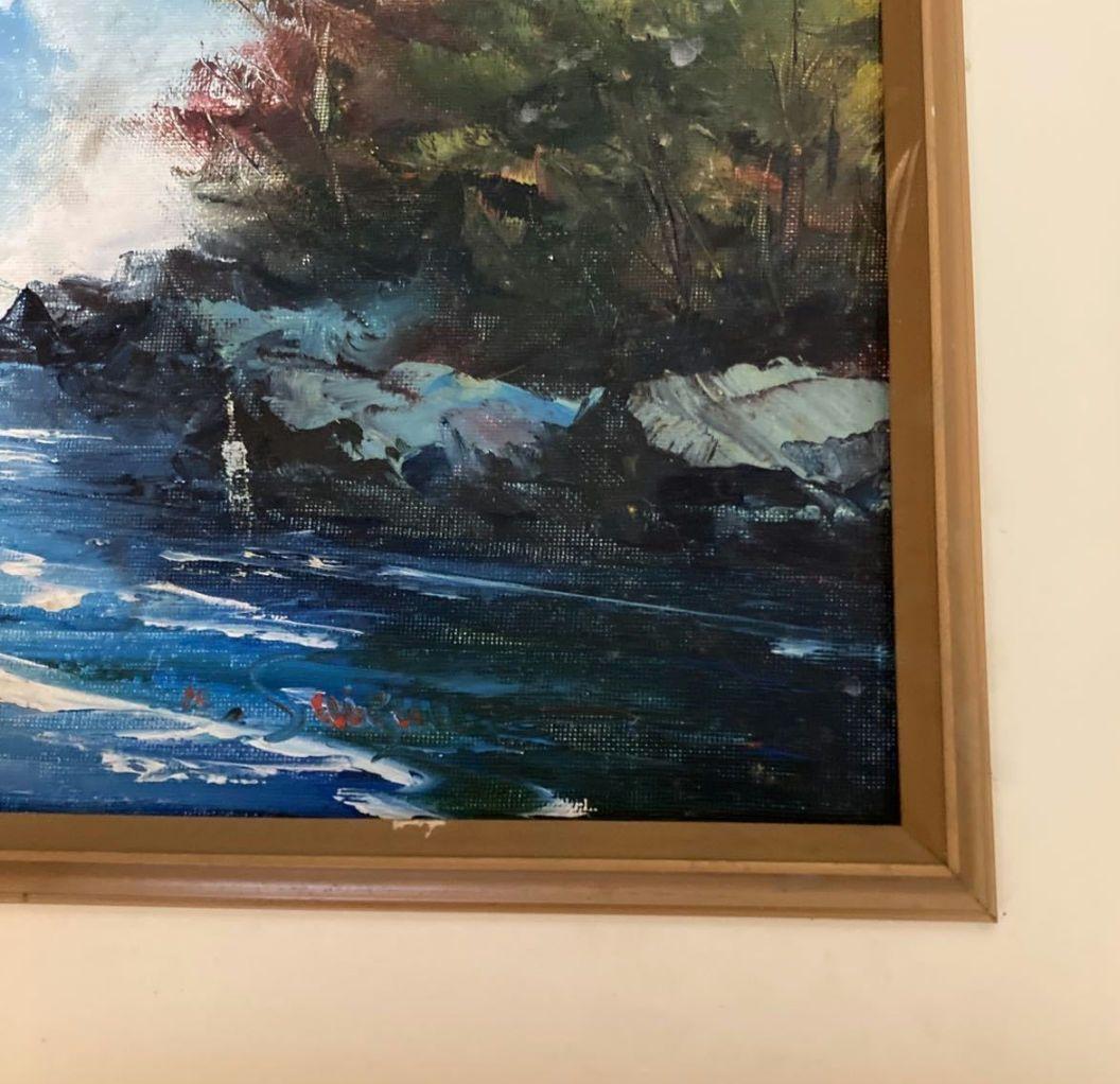 風景画 油彩画 森の中の川を描いた油絵です