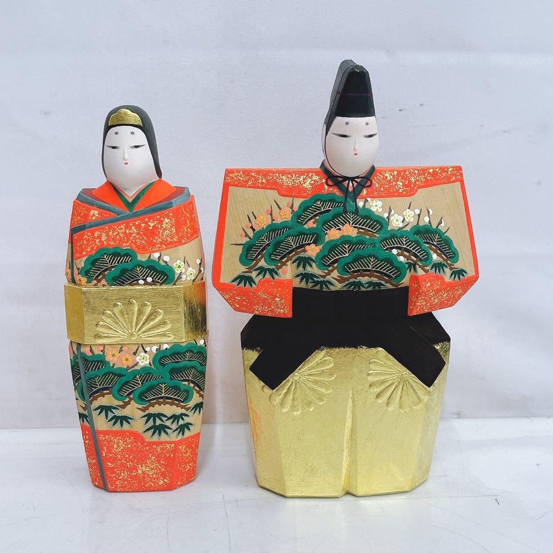 12SAM17 奈良一刀彫立雛 奥田龍王作 奈良一刀彫 和 飾り 木彫り