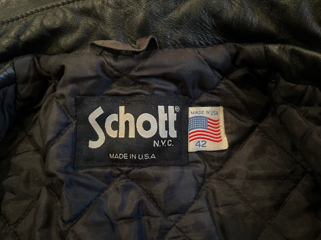 あ*ら様 schott ブラック レザー シングルライダースジャケット　42 U