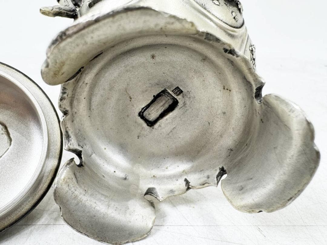 稀少　香炉　銀製品　精密彫　双鶴花鳥三足香炉　骨董　古美術　茶道具　古道具