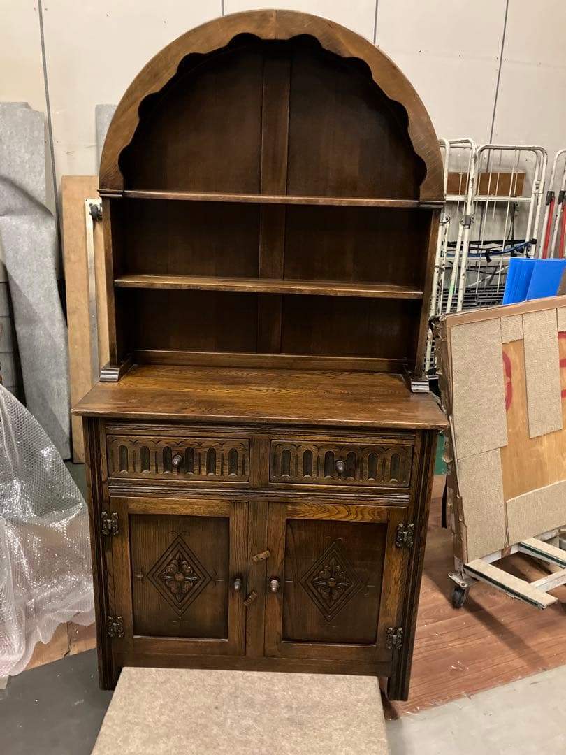 ◉西洋風アンティーク調ドーム型木製ハッチバック式三段収納棚コンディション良実用品