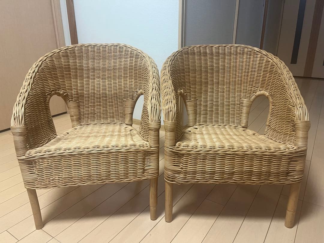 ２個セットでお得！！IKEA ラタン製アームチェア　AGEN アーゲン