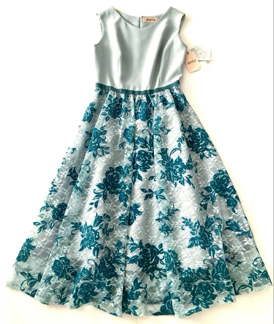 新品★ AIMER 花柄レース ドレスワンピース チュール バッククロス リボン