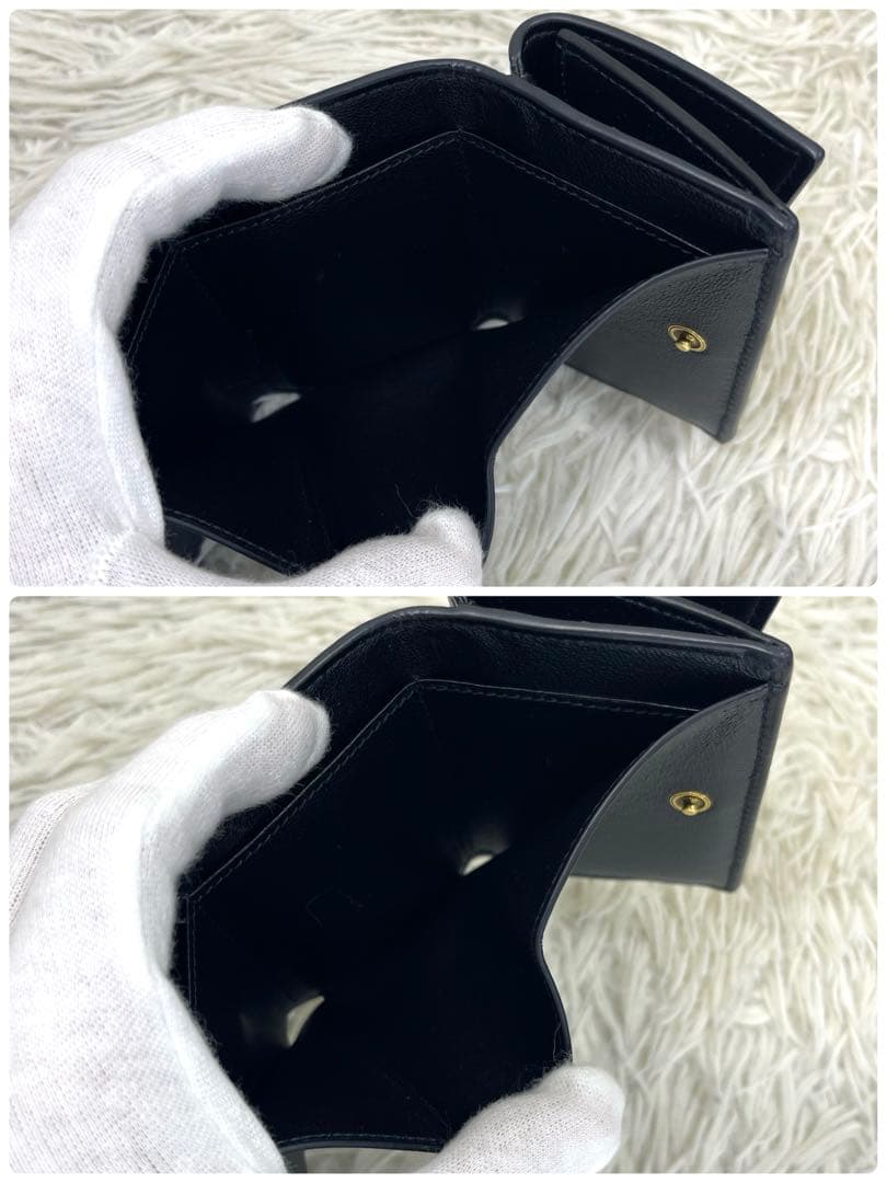 美品‼️ バレンシアガ　三つ折り財布　ロゴ金具　ゴールド金具　レザー　ブラック