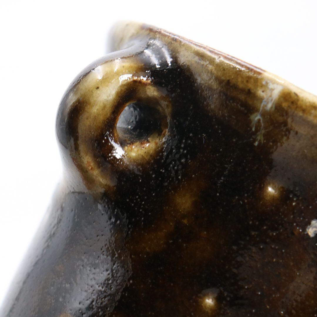 人間国宝 浜田庄司作 益子焼 掛分耳付花生 花瓶 尚美堂箱 共箱共布　V962