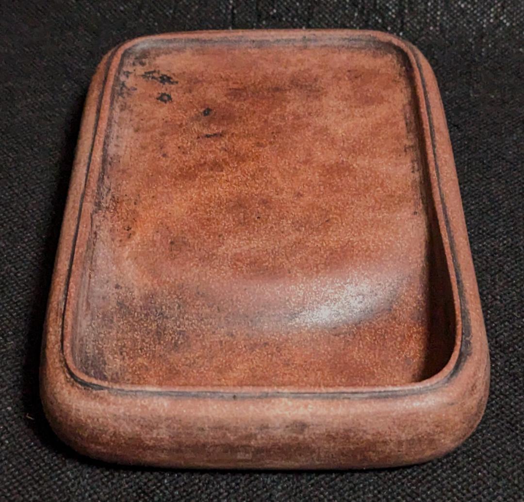 【澄泥硯　蝦頭紅の美石】◆蘇州霊巌山の自然石◆約六吋◆唐木塗箱入◆磨墨溌墨佳