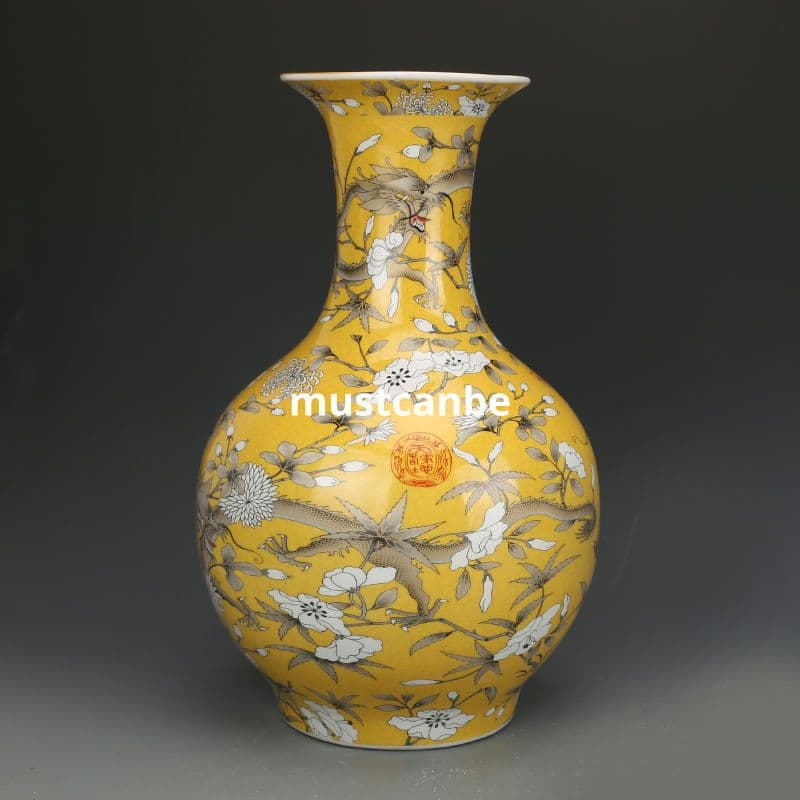 清光緒粉彩竜紋賞瓶 景徳鎮 陶磁器 装飾品 現代工芸品 美術品 置物