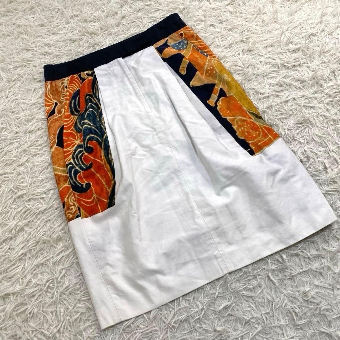 ドリスヴァンノッテン 藍染 和柄 総柄 スカート コットン 白 36 S