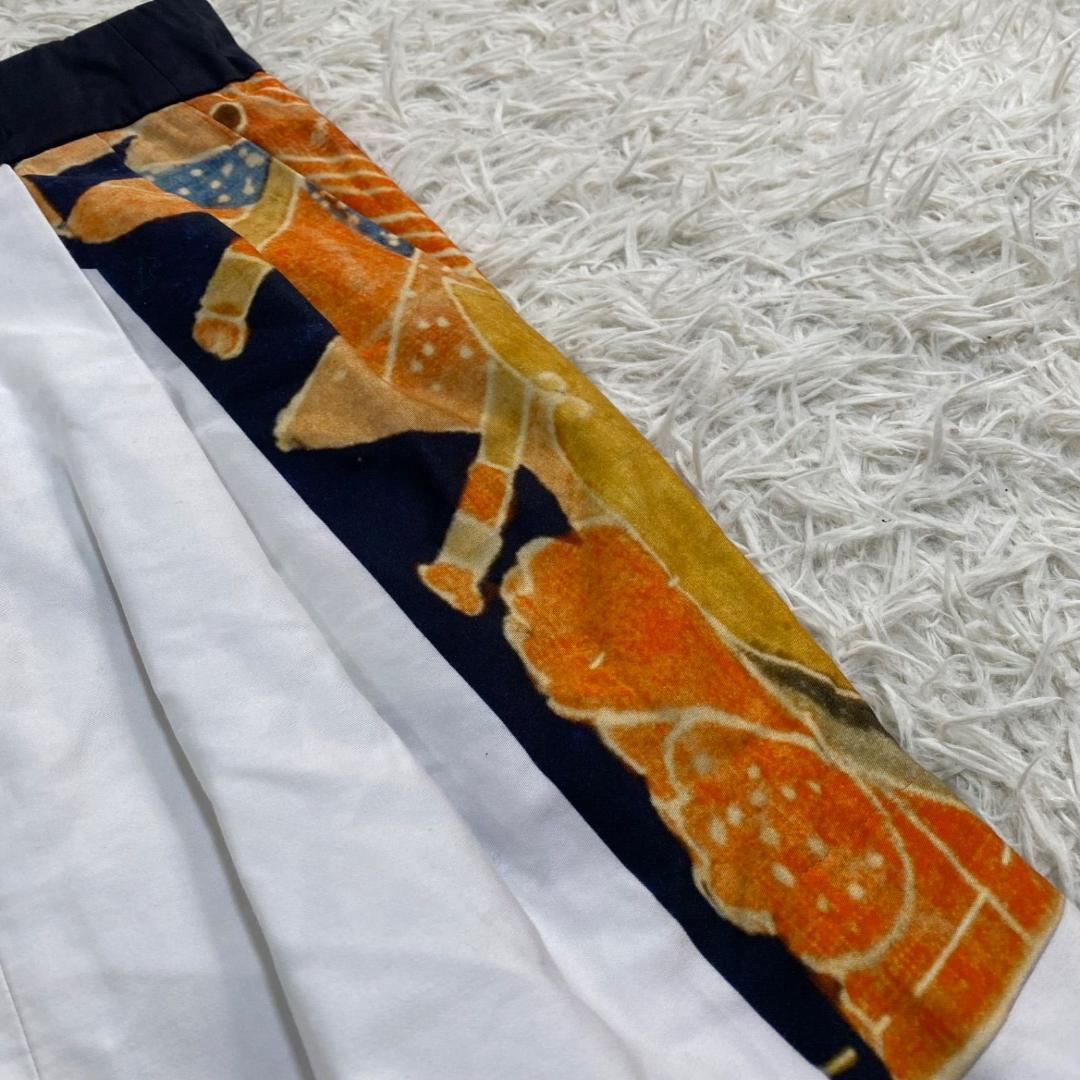 ドリスヴァンノッテン 藍染 和柄 総柄 スカート コットン 白 36 S