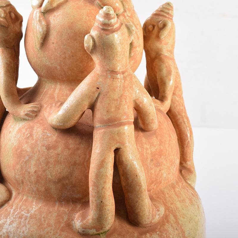 中国　自然釉　人物四耳壷　V　R7644