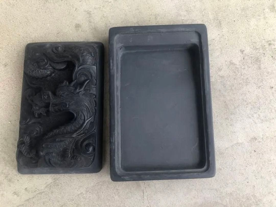 硯　龍柄蓋付き