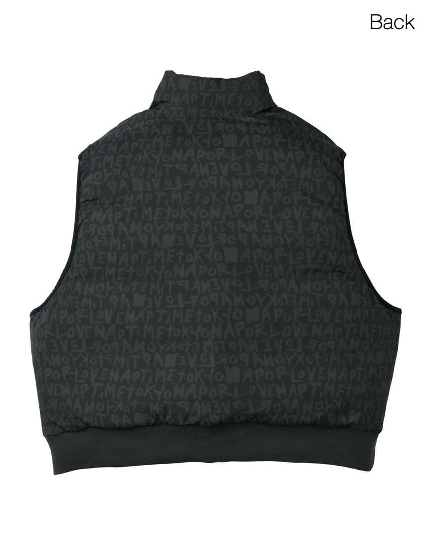 中綿リバーシブルベスト ブラック 総柄 Nissy ナップタイム naptime