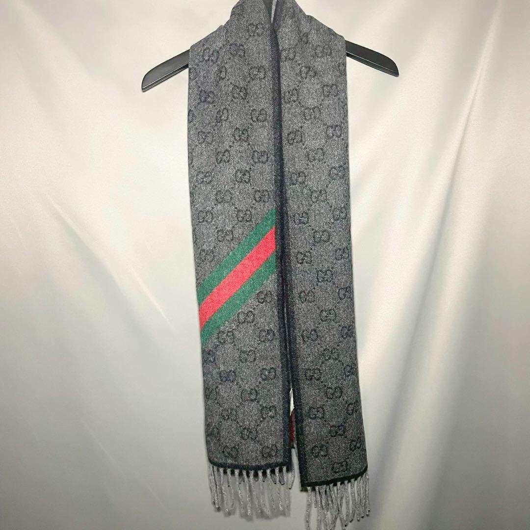 GUCCI グッチ マフラー グレー 570603 シェリーライン ダブルG