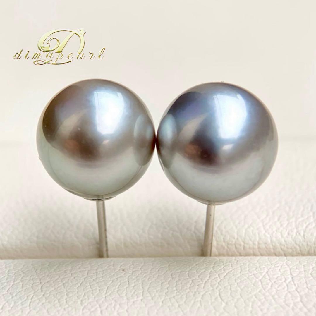 本真珠南洋黒蝶真珠　グレー系10.1㍉s925直結ピアスBL911