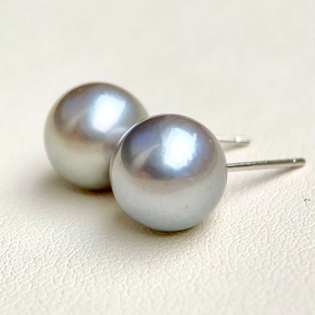本真珠南洋黒蝶真珠　グレー系10.1㍉s925直結ピアスBL911