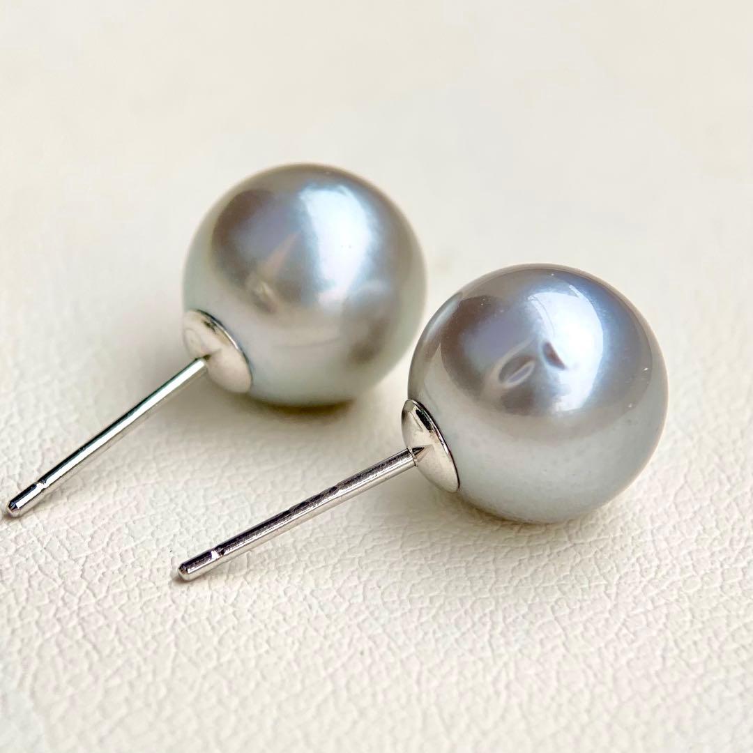 本真珠南洋黒蝶真珠　グレー系10.1㍉s925直結ピアスBL911