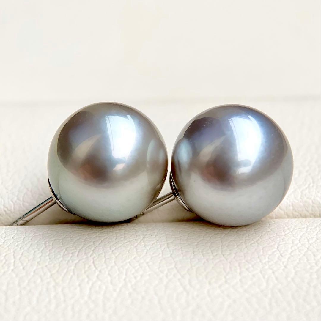 本真珠南洋黒蝶真珠　グレー系10.1㍉s925直結ピアスBL911