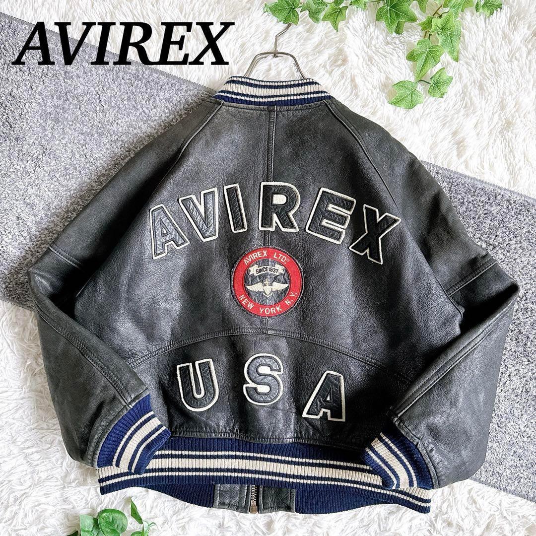 希少　AVIREX アーチロゴ レザージャケット スタジャン　ブラック　牛革　M