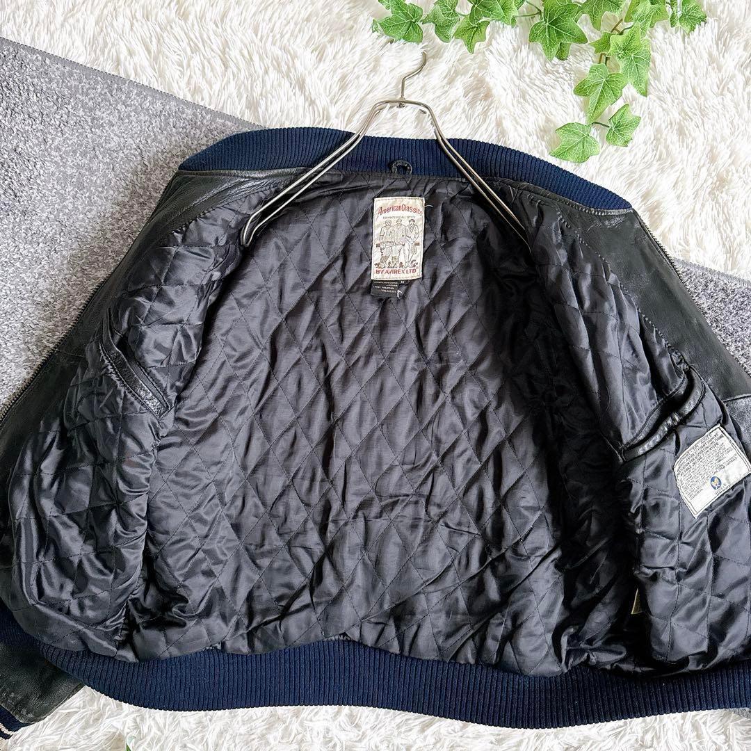 希少　AVIREX アーチロゴ レザージャケット スタジャン　ブラック　牛革　M