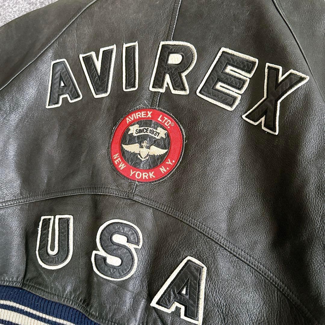 希少　AVIREX アーチロゴ レザージャケット スタジャン　ブラック　牛革　M