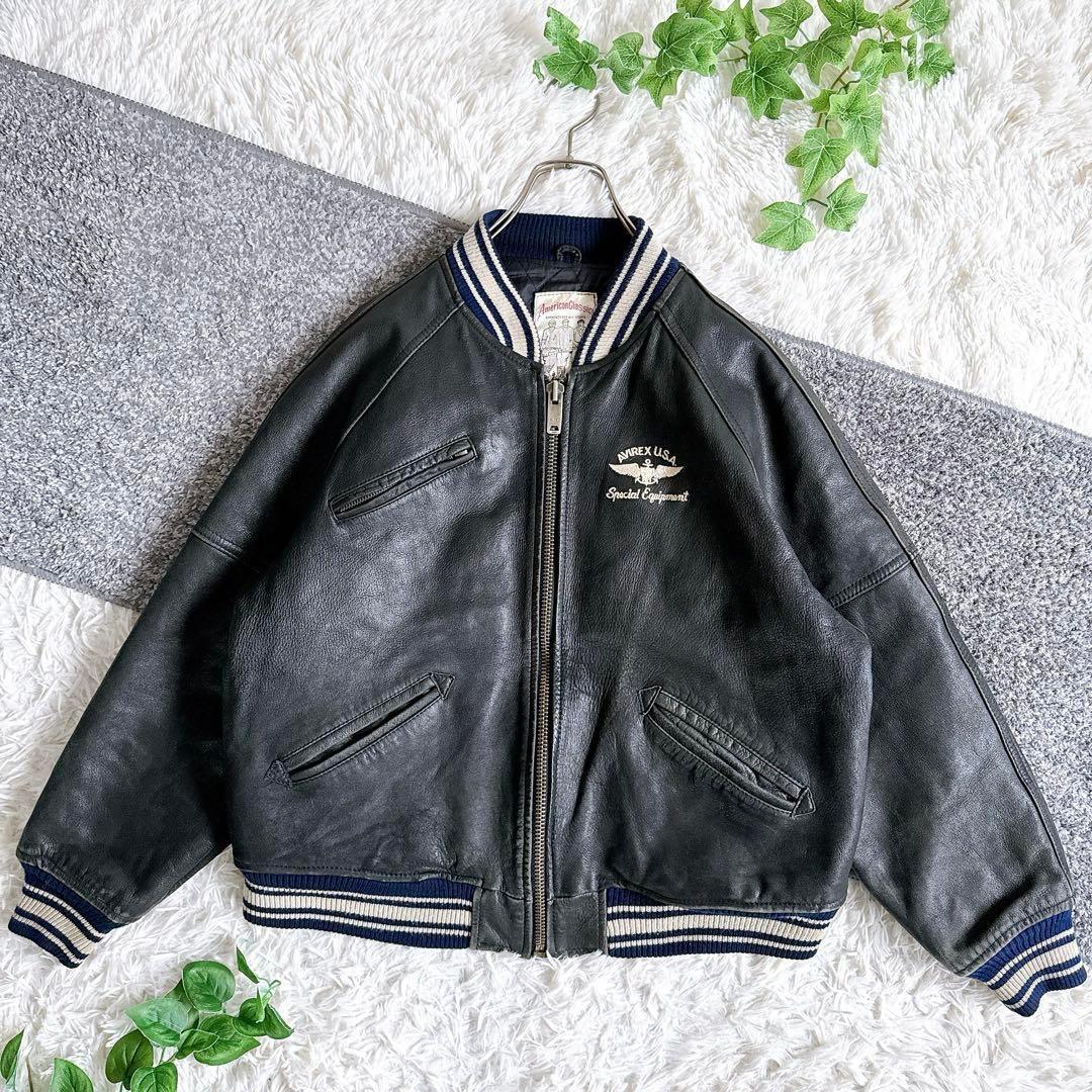 希少　AVIREX アーチロゴ レザージャケット スタジャン　ブラック　牛革　M